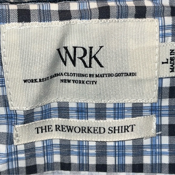 WRK The Reworked Shirt Blue Black Gray Checkered Lightweight Cotton mens large L - Picture 2 of 10